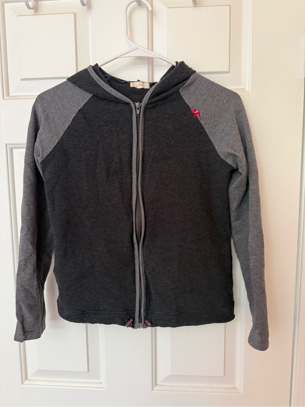Kids' Dark Gray Zip-Up Hoodie with Heather Gray Sleeves